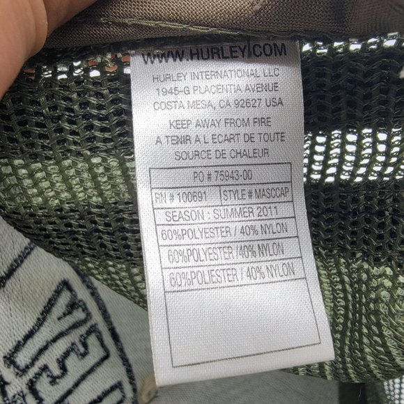 Hurley Green Embroidered Trucker Hat Adjustable Breathable Lightweight Casual - Picture 9 of 10